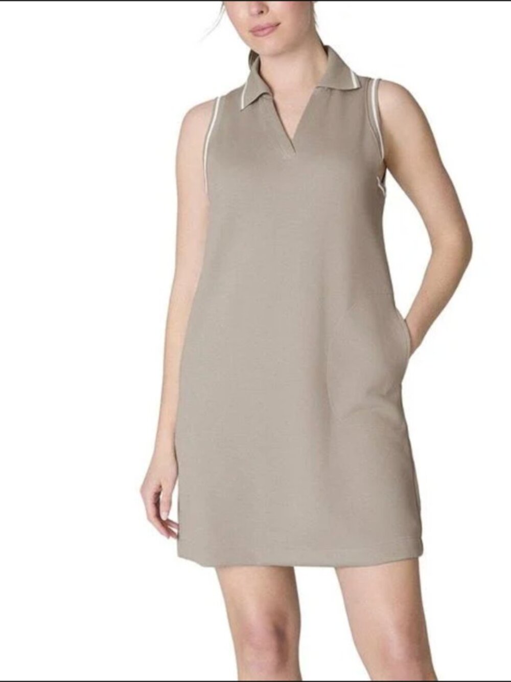 SPANX AirPiqué Sleeveless Polo Dress Taupe White XL NWOT
